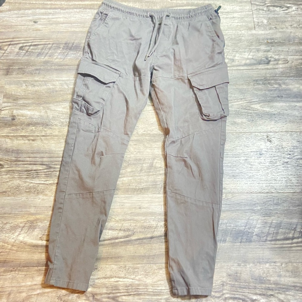 Indigo Brown Cargo Pants with Relaxed Fit and Elastic Waistband